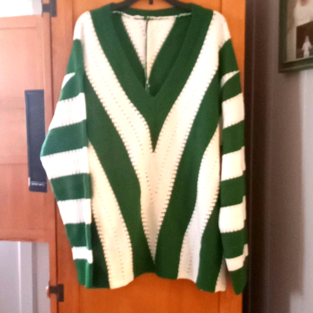 Green white striped sweater